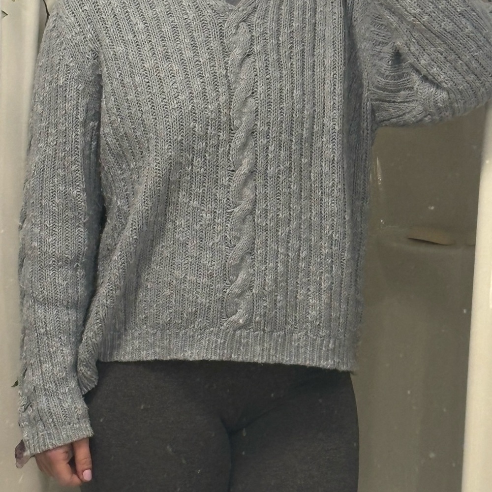 Cozy Powder Blue Cable Knit Sweater